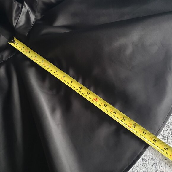 Shiny Black Satin Commense Flare Skirt Dress w Apron Front + Neck Ribbon - Picture 13 of 16